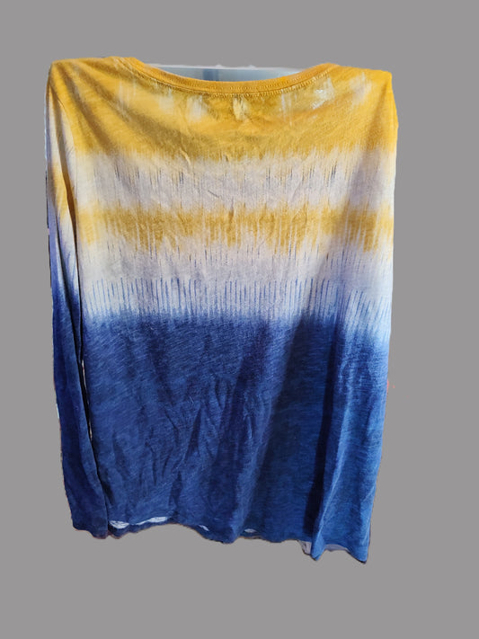Women's Sonoma Yellow and Blue Ombre Long Sleeve Blouse - size L