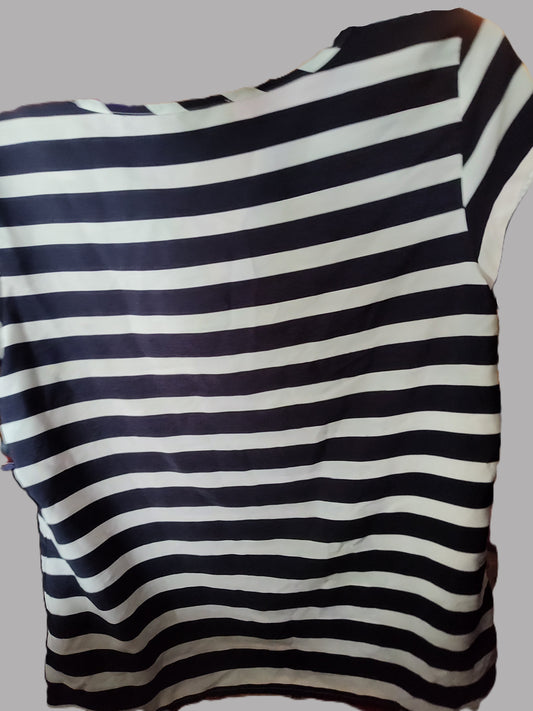 Loft Black and White V-neck Short Sleeve Blouse - size L