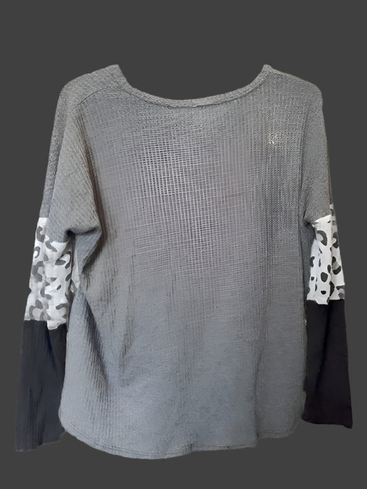 Bibi Grey and Leopard Cropped Cardigan