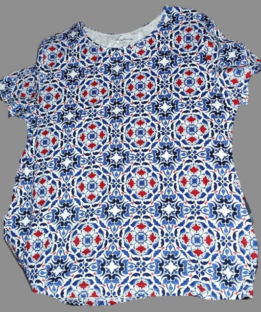 Croft & Barrow Red White & Blue Short Sleeve Blouse - size PL
