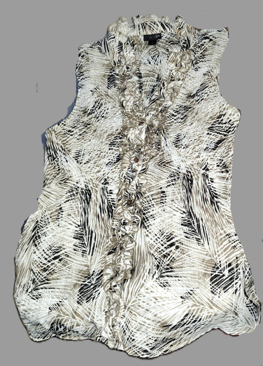 East 5th Tan Sleeveless Button Frilly Front Blouse - size L