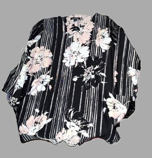 Roz & Ali Pink & Black 3/4 Sleeve Blouse - size PM