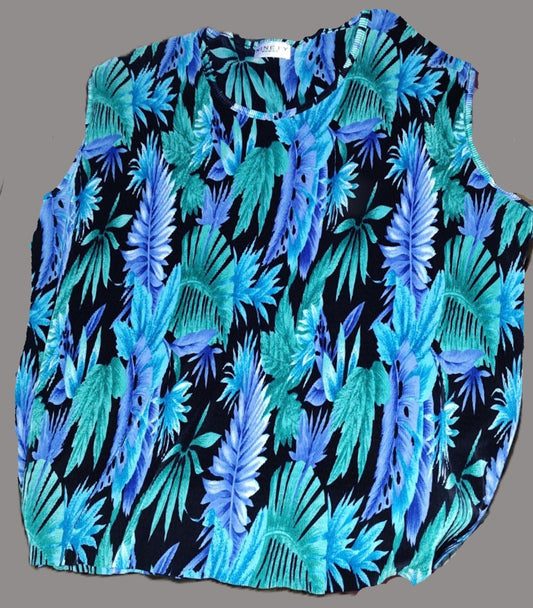 Ninety Woman Blue & Green Sleeveless Blouse - size 3X