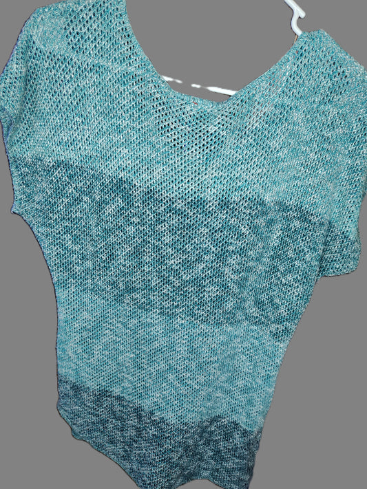 212 New York Teal Loose Knit Short Sleeve Sweater
