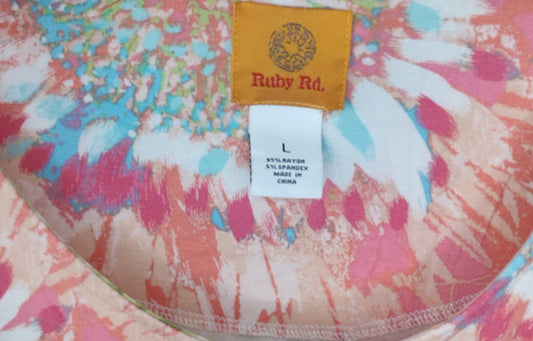 Ruby Rd Orange and Green Tie Dyed Shirt - size L