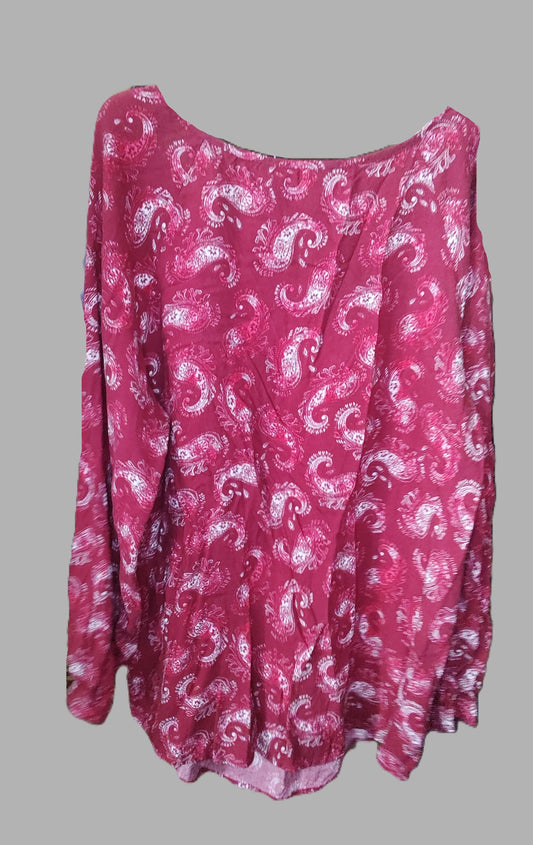 Faded Glory Maroon Flower Long Sleeve Blouse - size XL