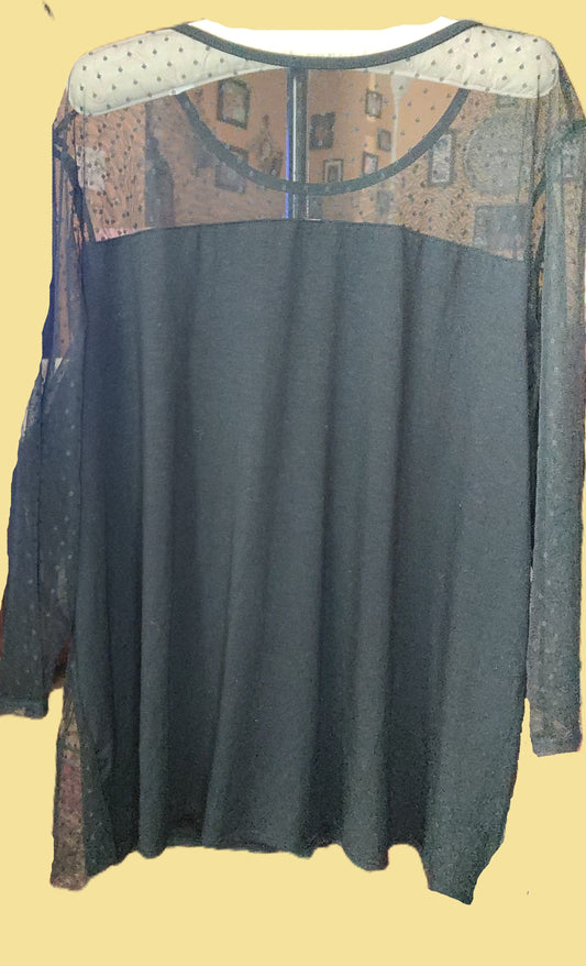 Lane Bryant Black Mesh Tiered Blouse with See through Shoulders - size 26/28
