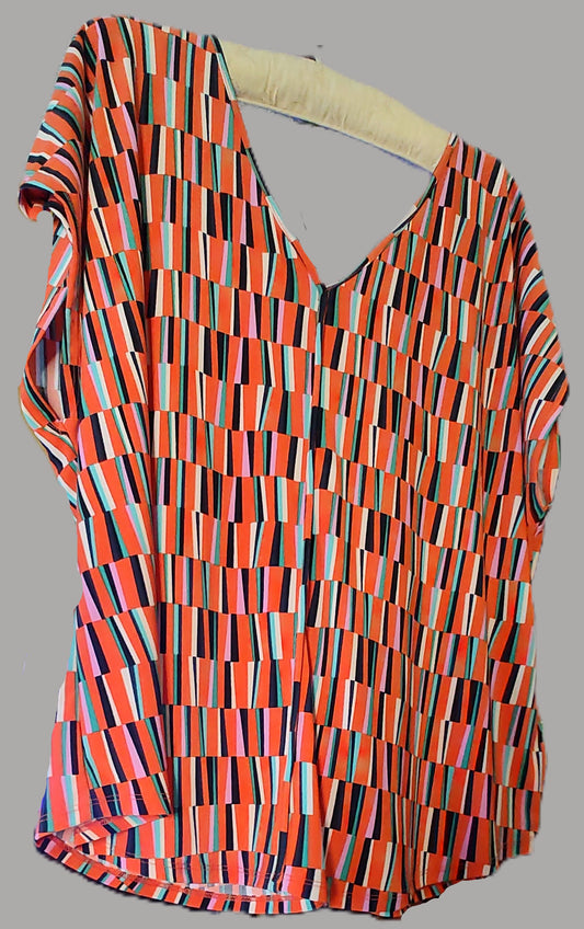 Bar III Women's Orange Checkered V-neck Blouse - size XL