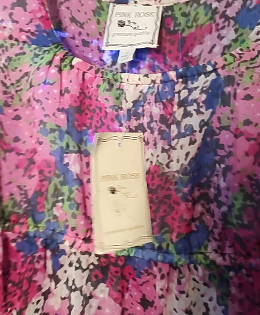 Pink Rose Floral Half Sleeve Dress/Shirt - size S