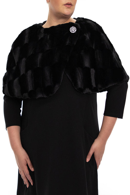Wrap Over Faux Fur Capelet With Crystal Closure ( Plus Size )