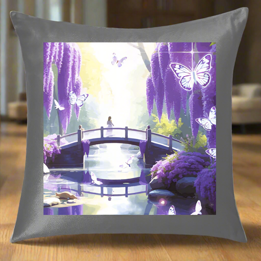 Fantasy Purple Bridge Scene Pillow Cover