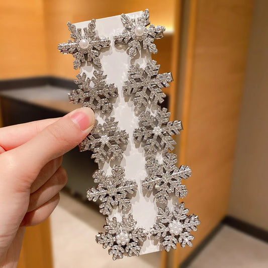 10-Pack Silver 3D Snowflake Hairpins for Women Elegant Winter Christmas Party Daily Outings Half-Updos Updos Styling Accessories