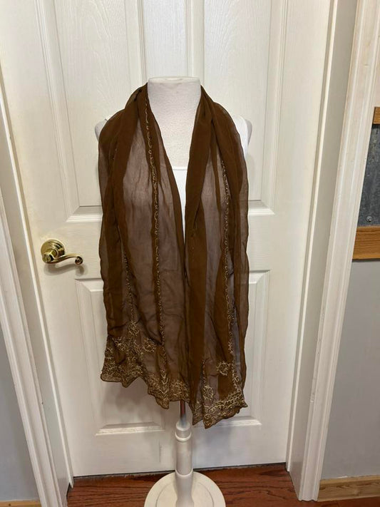 Brown Shear Fabric Shawl with Gold Trim
