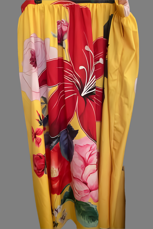 Shein Curve Yellow Tropical Maxi Skirt with Elastic Waist - size 4XL