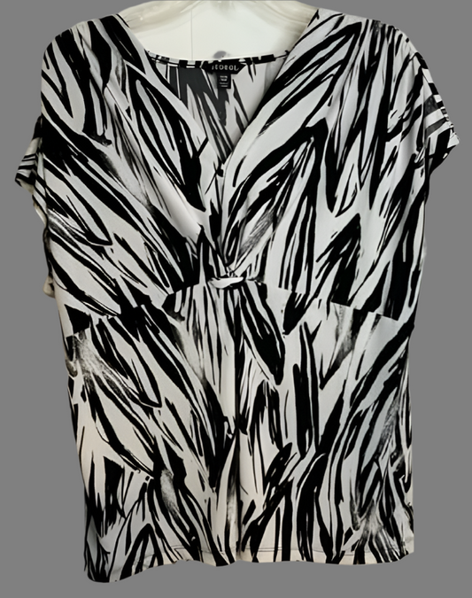 George Black & White Streaks Gathered Blouse - size XL