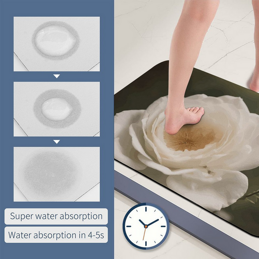 White Rose Design Diatomaceous Earth Bath Mat | Ships from USA