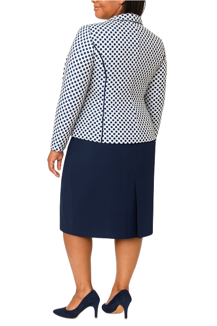 Danillo Notched Collar Long Sleeves Tailored Seams Jacket with Straight Navy Two-Piece Skirt Suit