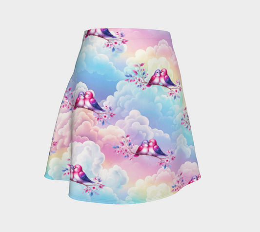 Love Birds and Pastel Skies Short Flared Skirt