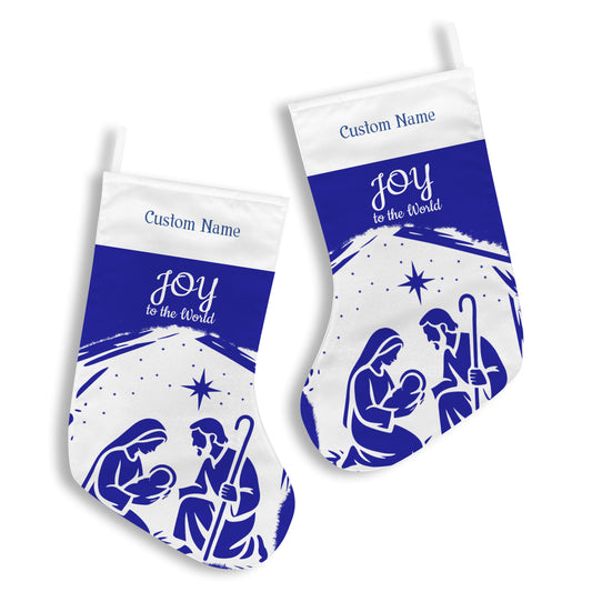 Personalizable Blue Joy to the World Christmas Stocking (Made in USA)