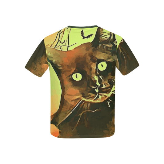 Child's Black Cat with Orange Moon Printed T-shirt (Made in USA)
