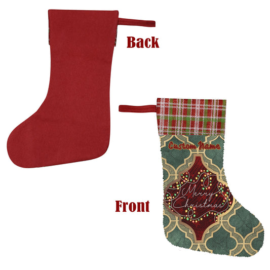 Merry Christmas Arabasque Tile Sequin Christmas Stocking (Made in USA)