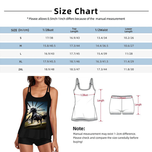 Women's Dancing Black Beauty 2-piece Swimsuit with Straps (Made in USA)