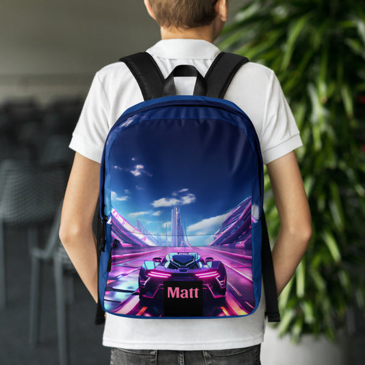 Neon Futuristic Race Car Backpack with Optional Personalization - Shell Design Boutique