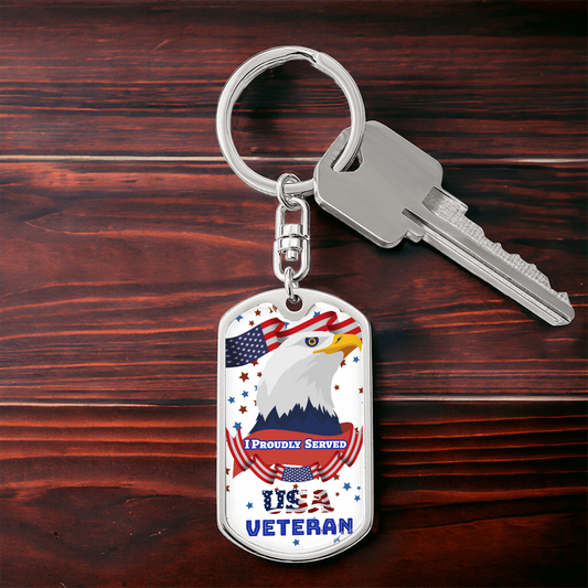 Llavero con placa de identificación de veterano de EE. UU. que sirvió con orgullo