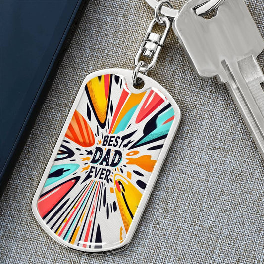 Llavero con placa de identificación con diseño gráfico de rayos coloridos "El mejor papá del mundo"