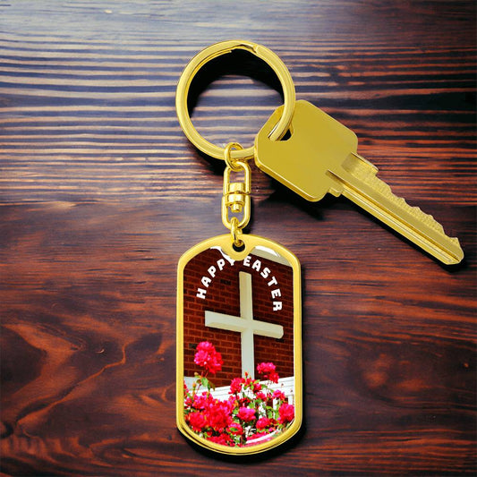 Happy Easter Cross Graphic Dog Tags Keychain