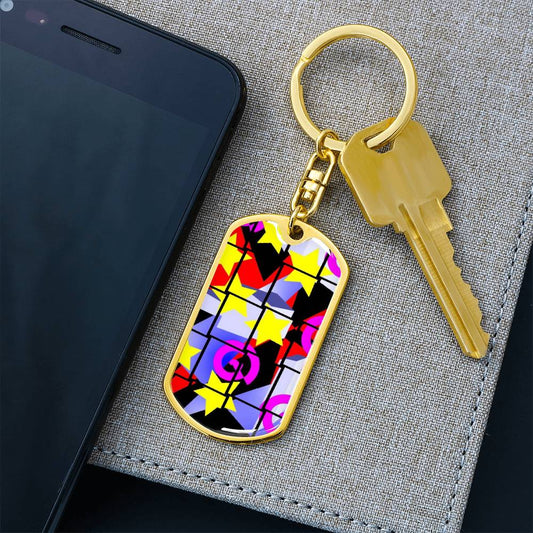 1980's Colorful Abstract Style Graphic Dog Tags Keychain
