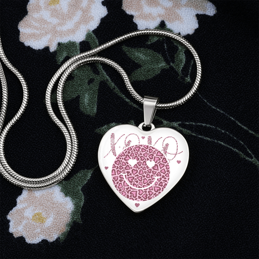 Happy Face XO's Pink Love Heart Shaped Graphic Necklace
