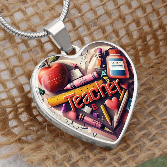 Love for Teacher Heart Shaped Graphic Luxury Necklace