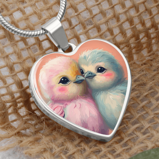 Collar de lujo con diseño gráfico de dos pájaros del amor en forma de corazón