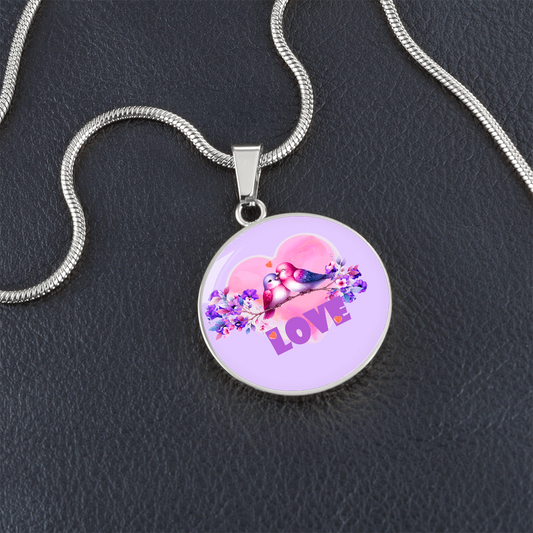 Love Birds in Love Purple Round Graphic Luxury Necklace