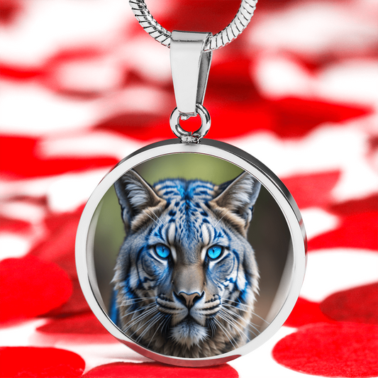 Collar de lujo con gráfico redondo de gato montés de ojos azules