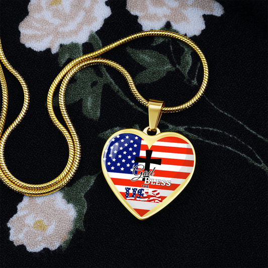 God Bless the USA Heart Shaped Graphic Necklace