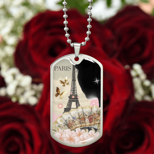 Paris France Fashion Design Graphic Dog Tags Necklace