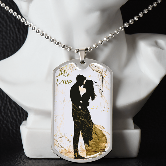My Love Couple Embracing Graphic Dog Tags Necklace