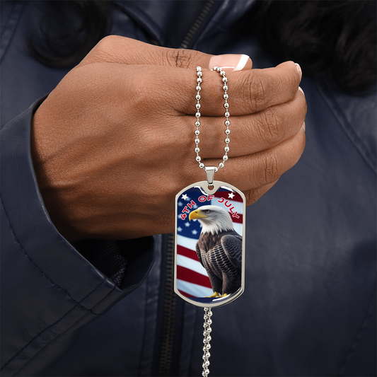 Collar con placa de identificación con águila calva del 4 de julio