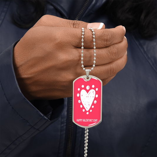 Happy Valentine's Day Red Graphic Dog Tags Necklace