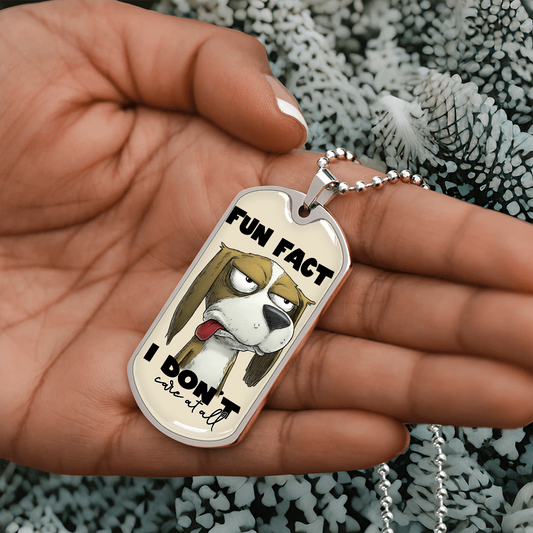 Fun Fact I Don't Care At All Graphic Dog Tags Necklace