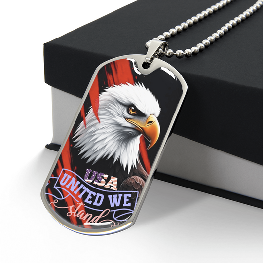 USA United We Stand Bald Eagle Dog Tags Necklace