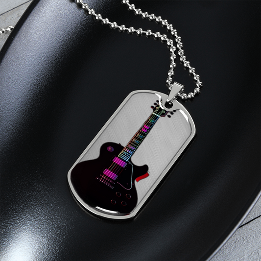 Rock and Roll Electric Guitar Graphic Dog Tags Necklace