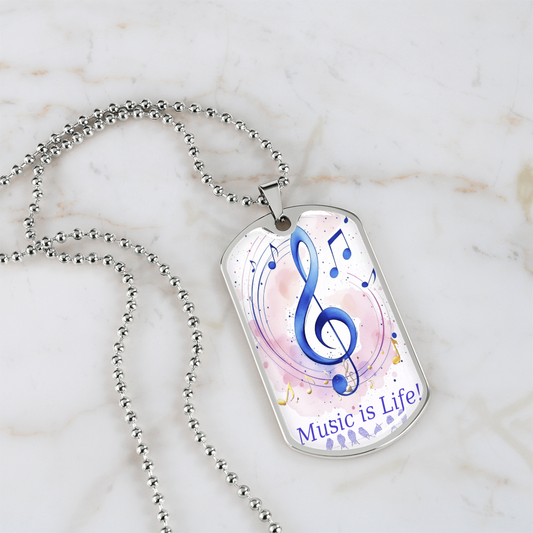 Music is Life Musical Notes Graphic Dog Tags Necklace