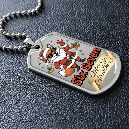 Christmas Fox Six Seven Graphic Dog Tags Necklace