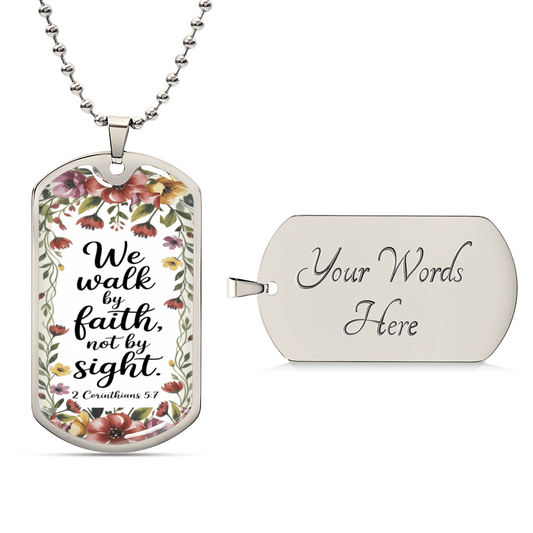 We Walk by Faith Religious Graphic Dog Tags Necklace