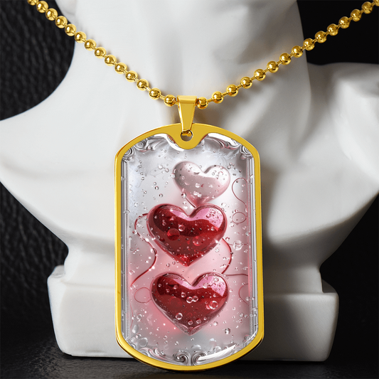 Framed Hearts Graphic Dog Tags Necklace