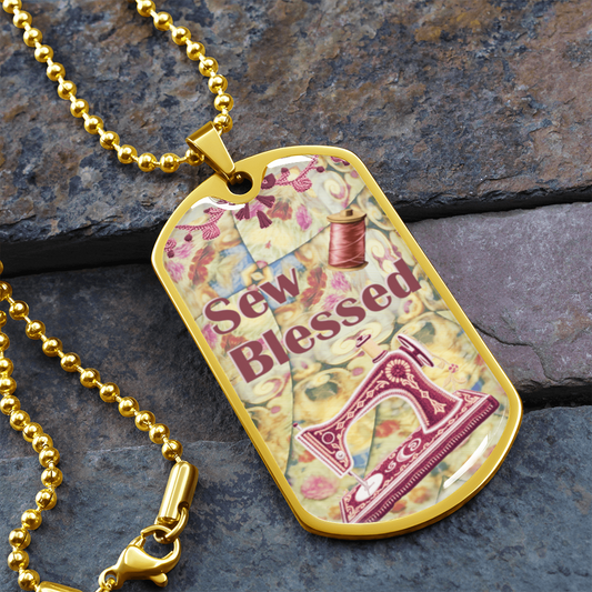 Sew Blessed Sewing Machine Thread Quilt Grapic Dog Tag Necklace
