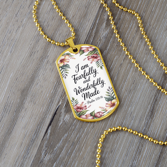 I Am Fearfully and Wonderfully Made Faith Based Graphic Dog Tags Necklace
